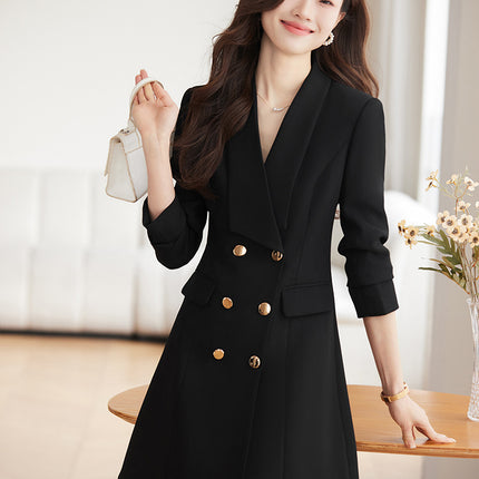 Cross-Border White Suit Dress for Women, High-End Waist-Cinching Double-Breasted Petite Mid-Length High-End Professional Work Dress
