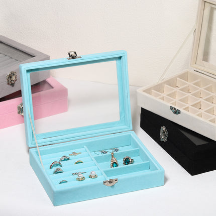 Advanced New Glass Jewelry Box Ring Earrings Earrings Bracelet Necklace Jewelry Display Flannel Jewelry Storage Box