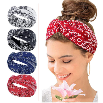 European and American Cashew Flower Hair Band Sports Running Bohemian Face Wash Makeup Hair Band Cross Wide Side Headband Women