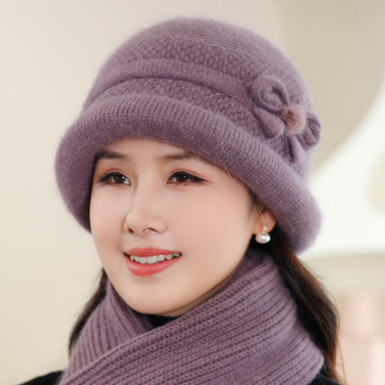 Autumn and winter middle-aged and elderly people hat female mother wool hat fleece-lined cold-proof cotton basin hat grandma old lady knitted hat