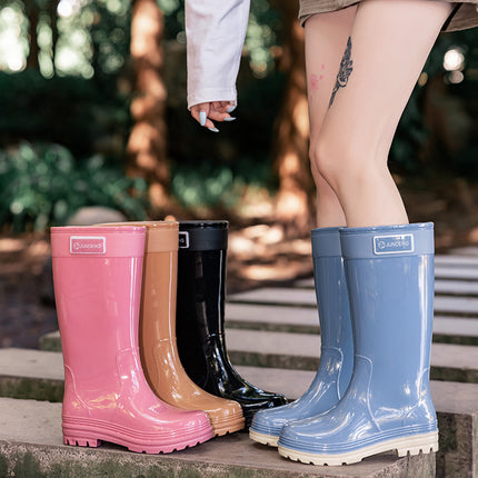 Women's Military Rain Boots, High Tube Rain Boots, Extra High Rubber Boots, Long Tube Extended Boots, Fashionable, Wear-Resistant, Non-Slip and Warm