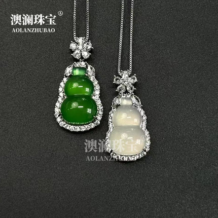 Ice Green Chalcedony Gourd Pendant Imperial White Agate Necklace Jade Color Clavicle Chain Popular Douyin Live Broadcast Same Style
