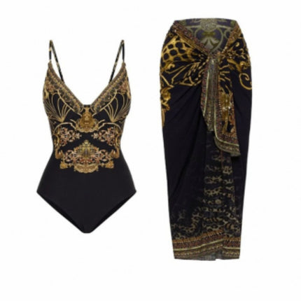 2023 European and American one-piece Conservative belly covering slimming vacation beach hot spring swimsuit French retro one-piece bikini