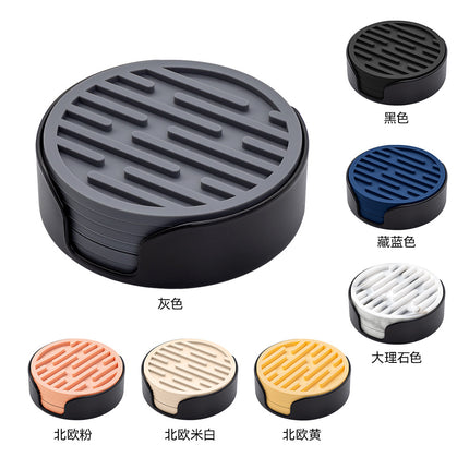 Silicone Coaster 10cm Round Heat Insulation Mat Marble Coffee Coaster Mat Anti-Perm Mat Set Storage Striped Drain