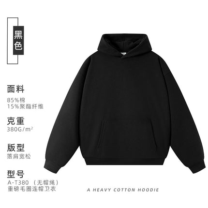 380g Heavyweight Terry Cordless Pullover Printed Off-Shoulder Hoodie Custom-Made Trendy Brand Hooded Sweatshirt with Custom Logo