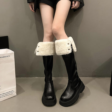 Turn-Over Two-Piece Over-The-Knee Boots for Women 2025 New Thick-Soled Fleece-Lined Warm and Fashionable Snow Boots Slim High Boots