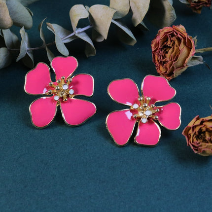 Foreign Trade Hot French Retro Earrings Niche Design Fresh Flower Enamel Earrings Qingdao Middle Ancient Jewelry