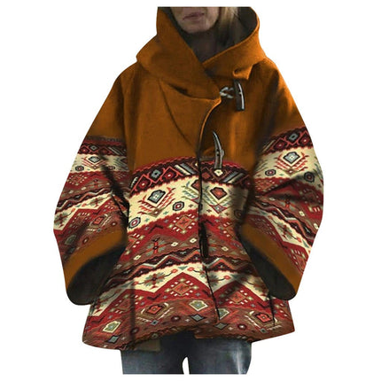 2025 Export Ebay Amazon New European and American Autumn and Winter Women's Long-Sleeved Hooded Jacket Printed Dragon and Phoenix Coat
