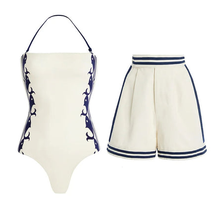 2025 European and American Bikini New Navy High Waist Split Swimsuit Suit Women's Cross-Border Seaside Beach Suit 2529