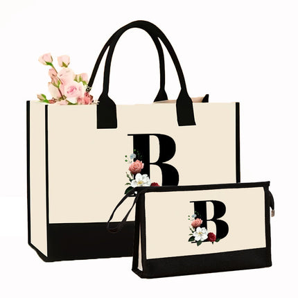 Cross-border Hot-selling Canvas Shoulder Bag Cosmetic Case Bag Contrast Printed Portable Zipper Clutch Bag Storage Case