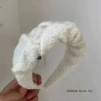 4#White plush headband