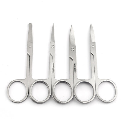 Spot Wholesale Stainless Steel Eyebrow Trimming Scissors Eyebrow Trimming Scissors Beauty Special a Scissors Beard Scissors Round Head Nose Hair Scissors