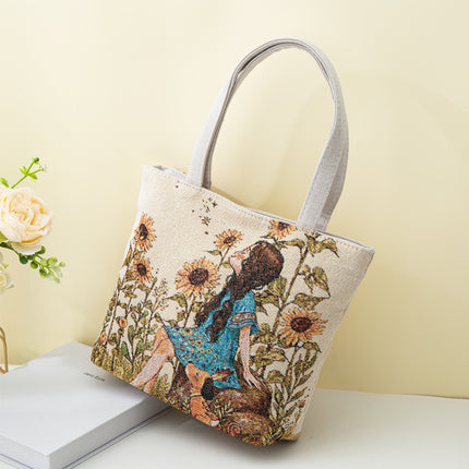 Gold Thread Embroidered Handbag, Ethnic Style Double-Sided Jacquard, Casual and Versatile Handbag, Suitable for Going Out, Small Square Bag with a Foreign Style