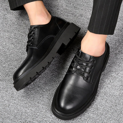 Autumn 2025 New Men's Shoes Soft Leather Work Shoes Versatile Trbottomyy British Casual Shoes Men's Thick-Soled Large Leather Shoes