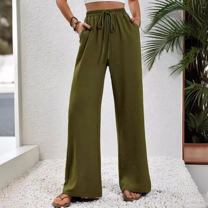Women's Fashion 2024 Europe and America Amazon Cross-border Best Selling New Joker Solid Color Mop Wide Leg Pants Casual Pants in stock
