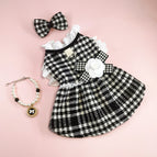 S43 black houndstooth lace skirt + head flower + necklace / XS