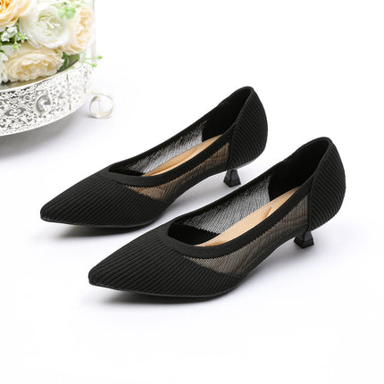 Princess Shoes with Pointed Toes, Fish Silk Flats, Thick Heels, Small Fragrant Knitted Fly Woven Shoes, Hollow High Heels, Tall, Fashionable and Versatile