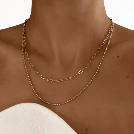 European and American Cross-Border Fashion Double-Layer Stacked Bead Chain Necklace for Women Ins Simple Trendyy Chain Clavicle Chain Women's Jewelry Chain