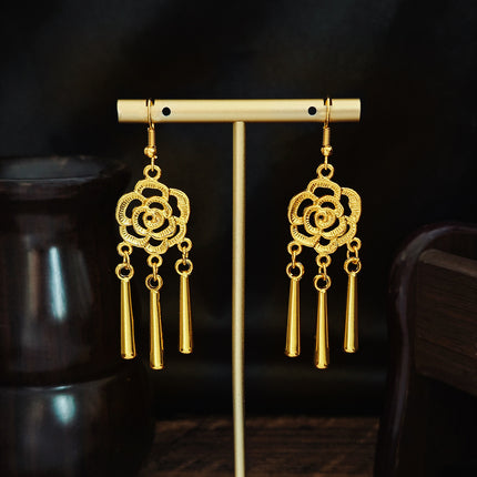 Ethnic Peacock Earrings Golden Bell Tassel Earrings Bohemian Leaf Pendant Scenic Earrings Wholesale
