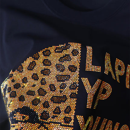 340kg fat plus size American tide brand hot drilling letters Leopard head personality short sleeve T-shirt pants pants suit