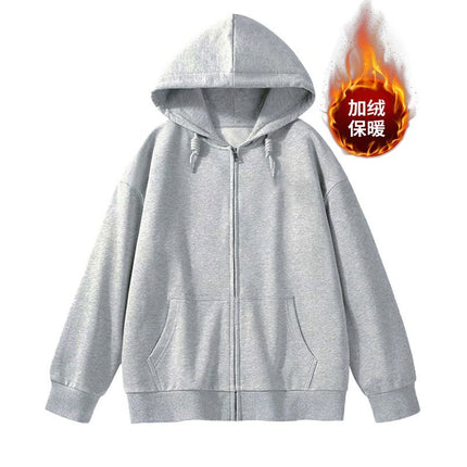 Light Version of Lazy Style New Loose Cardigan Zipper Hooded Sweatshirt Women's Top Jacket Fleece-Lined Thickeneded Blank Version Trendy