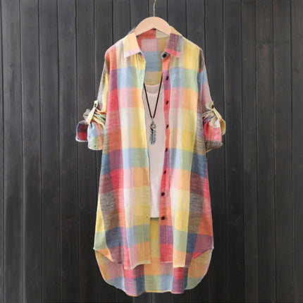 AliExpress cross-border foreign trade plaid shirt spring and summer thin sunscreen cardigan coat long long sleeve shirt