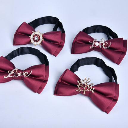 Bow tie men's formal business wine red monochrome plain diamond double flat groom wedding festive new style
