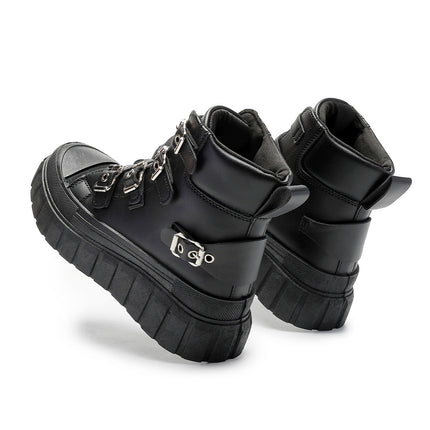 Cross-Border 2025 Autumn and Winter New Thick-Soled Heightening Large Size Short Boots for Women, Simple and Versatile Metal Buckle Women's Boots