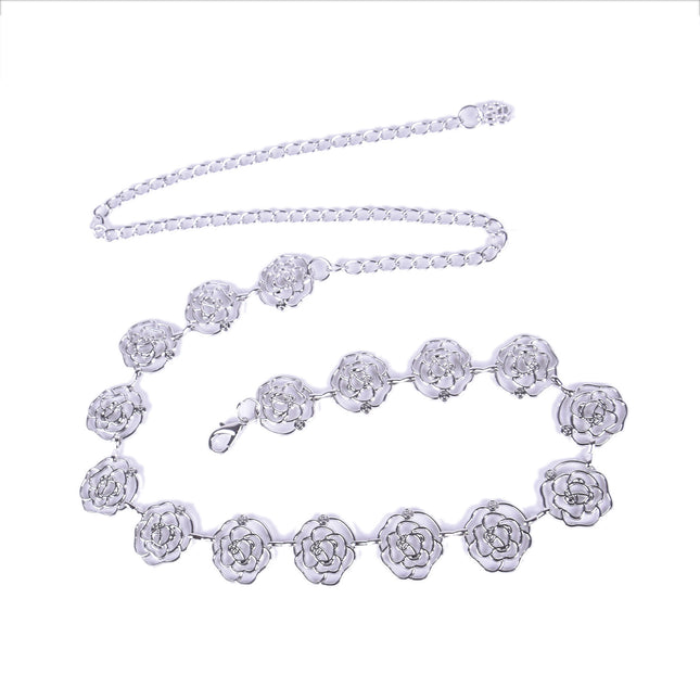 Summer waist chain ladies with dress decorative flower belt hollow rose chain waist decoration in stock wholesale
