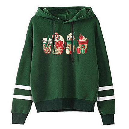 Cross-border foreign trade Europe and the United States Christmas cup printing parallel bars hooded hoodie men's and women's European size autumn and winter coat