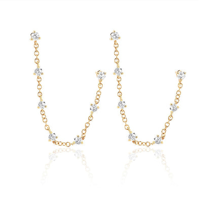 European and American Ins Fashion Personality Earrings Double Ear Holes Tassel Zircon Earrings Earrings Earrings Elegant Earrings Batch