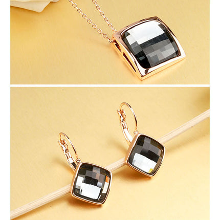 Classic Temperament Square Crystal Necklace Earrings suit European and American Retro Fashion Jewelry Cross-border E-commerce Supply