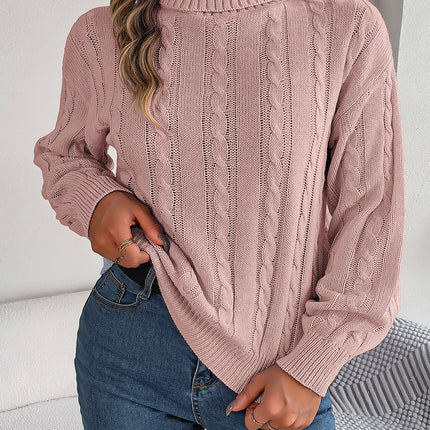 Big Sale 2024 Autumn and Winter Casual Pure Color Twist Long-Sleeved Turtleneck Sweater Independent Cross-Border European and American Clothing