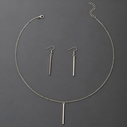 European and American Cross-border Simple High-end Rectangular Pendant Necklace Earrings suit Combination Fashion Light Luxury Women's Jewelry