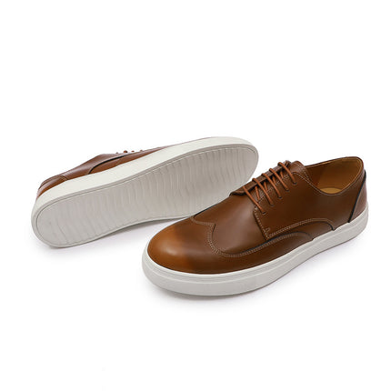 Sneakers Men's Lace-up Casual Men's Shoes Genuine Leather Brown Flat Shoes Comfortable Round Toe Fashion Leather Shoes Men's Cross-border