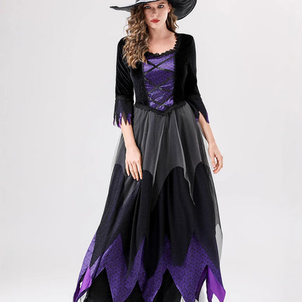 European and American Halloween Cosplay Witch Costume Vampire Black Purple Dress Magic Witch Role Play