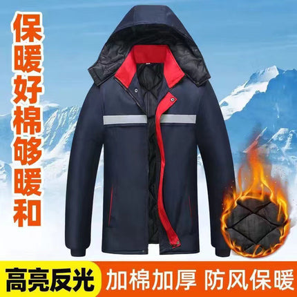 Winter Men's Cotton Workwear, Wear-Resistant, Printed, Heat-Sealed, Cold-Proof Auto Repair Clothing, Workshop Jacket, Logistics Cotton Coat, Thickened for Cold Protection