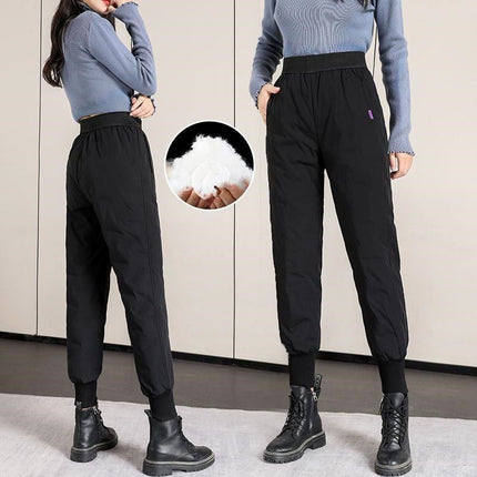 Women's Winter Pants for Outdoor Wear, Fashionable 2025 New Thickened Cotton Pants, Loose High-Waisted, Thickened and Warm, Cuffed Cotton Pants
