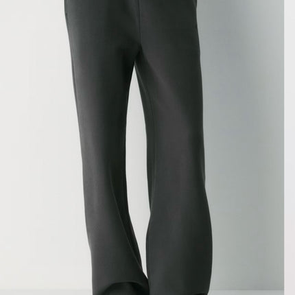 Women's Aritz Coffee-Colored Lead Gray Elastic Waist Autumn and Winter Fleece-Lined Warm Comfortable Straight-Leg Casual Sweatpants