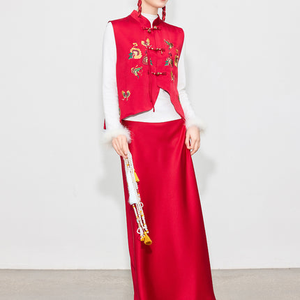 【Zhihetang】High-Waisted Satin Acetate Skirt 2026 Spring/Summer Bodycon Fishtail A-Line Long Skirt Ice Cream Color