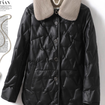 Genuine Leather Women's Coat with Mink Fur Collar, High-End Elegant White Duck down Sheepskin 2025 New Model Haining Leather down Jacket