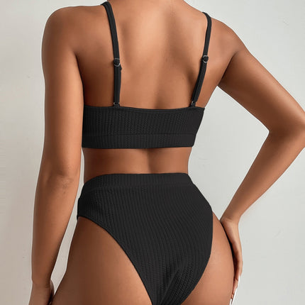 2025 New Cross-Border European and American Foreign Trade New Style Spiral Stripe U-Shaped High-Waisted Bikini Sexy Swimsuit Swimwear for Women