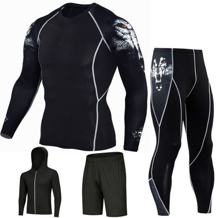 Men's Sportswear Sweat-Wicking Running Marathon Tight-Fitting Suit Quick-Drying High-Elastic Two, Three, or Four-Piece Set Wholesale Trade
