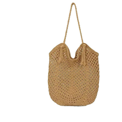 New Style Cotton Straw Woven Bag Women's Bag Tassel Hand Woven Bag Large Capacity Tote Bag Holiday Beach Bag for Women