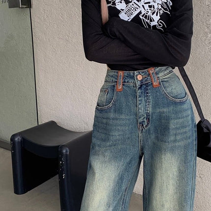 American Retro Straight-Leg Jeans for Women, 2025 Spring New High-Waisted Fashionable Versatile Loose Floor-Length Pants