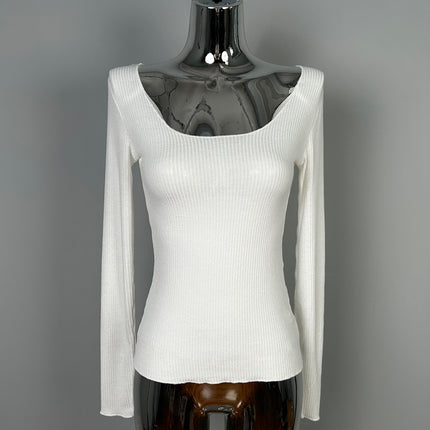 South Korea Dongdaemun new hand a recommend ~ sexy big U-neck stretch figure long sleeve bottoming shirt
