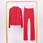 Chinese red hooded jacket and bell bottoms suit / 2/S
