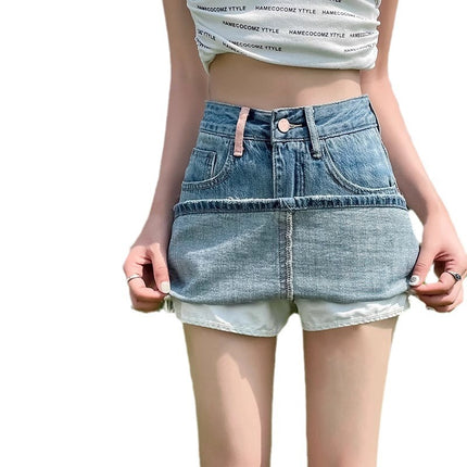 creamy-white Denim Shorts Women's Summer 2024 Fashionable High Waist All-match Design Sense Niche Collision Bag Hip Skirt