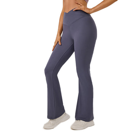 Cross-Border New Yoga Cropped Pants Women's Solid Color High-Waisted Yoga Sports Loose Casual Flared Long Pants