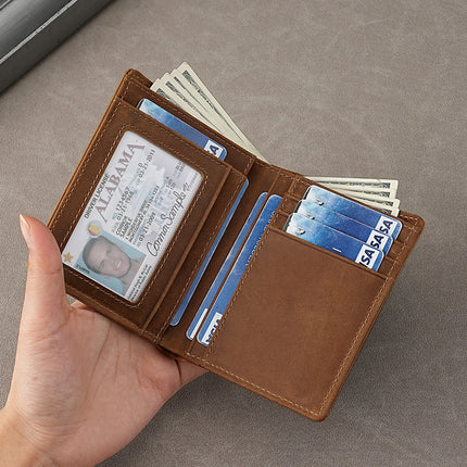 Top Layer Cowhide Crazy Horse Leather Wallet Amazon RFID Anti-theft Brush Men's Short Money Clip Cross-border Leather Wallet for Men